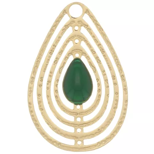 Ciondolo goccia traforato con resina epossidica 18x12 mm - Dorato- verde abete x1