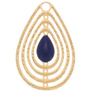 Ciondolo goccia traforato con resina epossidica 18x12 mm - Dorato-blu notte x1