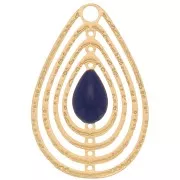 Ciondolo goccia traforato con resina epossidica 18x12 mm - Dorato-blu notte x1