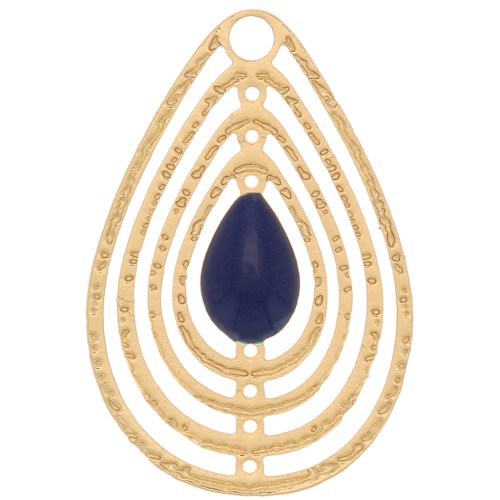 Ciondolo goccia traforato con resina epossidica 18x12 mm - Dorato-blu notte x1