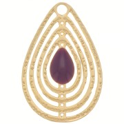 Ciondolo goccia traforato con resina epossidica 18x12 mm - Dorato - Viola x1