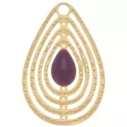 Ciondolo goccia traforato con resina epossidica 18x12 mm - Dorato - Viola x1