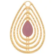 Ciondolo goccia traforato con resina epossidica 18x12 mm - Dorato - Rosa x1