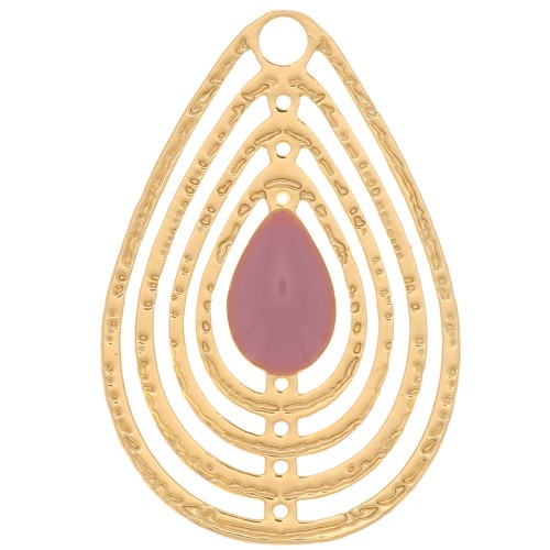 Ciondolo goccia traforato con resina epossidica 18x12 mm - Dorato - Rosa x1