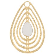 Ciondolo goccia traforato con resina epossidica 18x12 mm - Dorato- bianco x1