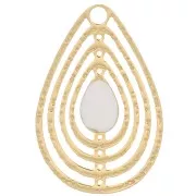 Ciondolo goccia traforato con resina epossidica 18x12 mm - Dorato- bianco x1