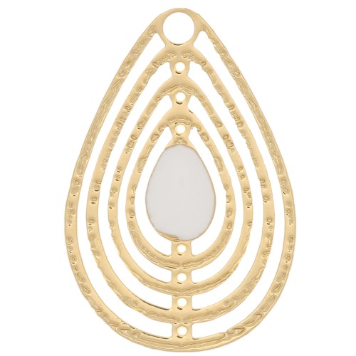 Ciondolo goccia traforato con resina epossidica 18x12 mm - Dorato- bianco x1