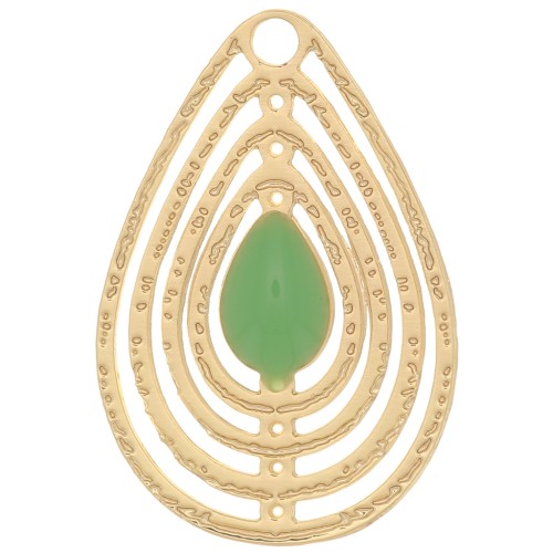 Ciondolo goccia traforato con resina epossidica 18x12 mm - Dorato- Mint x1