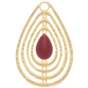 Ciondolo goccia traforato con resina epossidica 18x12 mm -Dorato-fecce di vino x1