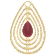 Ciondolo goccia traforato con resina epossidica 18x12 mm -Dorato-fecce di vino x1