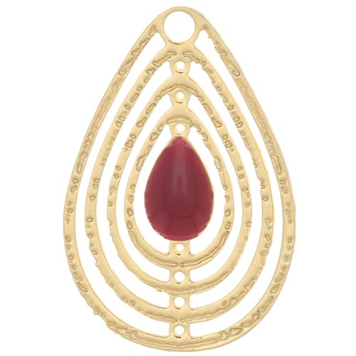 Ciondolo goccia traforato con resina epossidica 18x12 mm -Dorato-fecce di vino x1