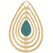 Ciondolo goccia traforato con resina epossidi 18x12 mm -Dorato- Green Turchese x1