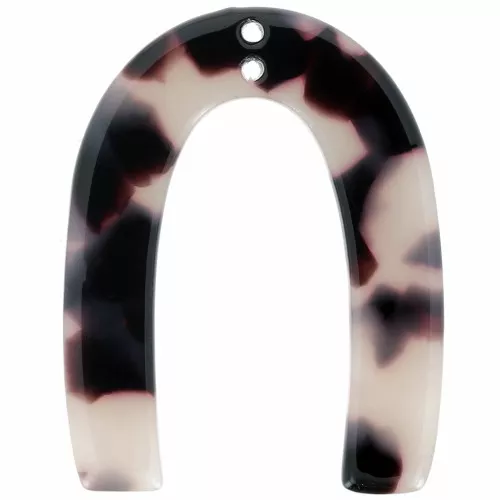 Pendente a forma di U in acetato 35x27 mm 2 fori Squama di tartaruga Beige nero x1