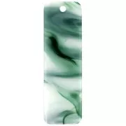 Pendente rettangolare 27x8 mm in acetato - Effetto marmorizzato verde scuro - Bianco x1