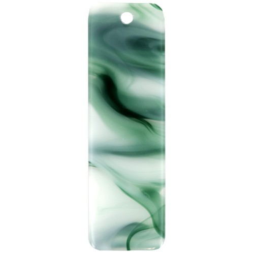 Pendente rettangolare 27x8 mm in acetato - Effetto marmorizzato verde scuro - Bianco x1