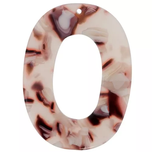 Pendente ovale scavato 47x35 mm Squama di tartaruga marrone chiaro-Bianco -Nero x1