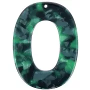 Ciondolo ovale cavo in acetato 47x35 mm - Verde scuro tartaruga - Nero x1