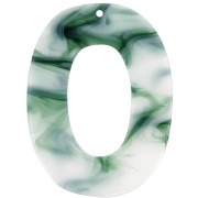 Pendente ovale scavato in acetato 47x35 mm - Marmorizzato Verde scuro - Bianco x1