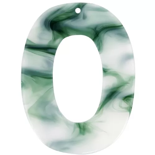 Ciondolo ovale cavo in acetato 47x35 mm - Verde scuro marmorizzato - Bianco x1
