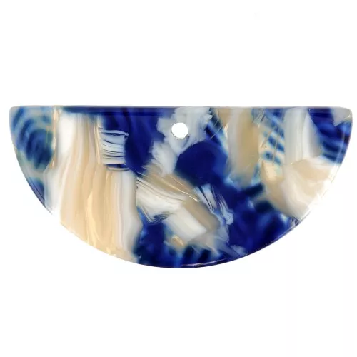 Pendente mezzaluna in acetato 15x30.5 mm -Squama di Tartaruga - Blu scuro - Beige