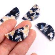 Pendente mezzaluna in acetato 15x30.5 mm -Squama di Tartaruga - Blu scuro - Beige