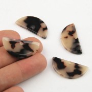 Pendente mezzaluna in acetato 15x30.5 mm -Squama di Tartaruga - Beige - Nero x1
