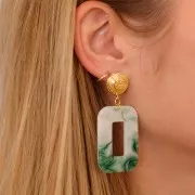 Ciondolo rettangolare cavo in acetato 40x30 mm - Tartaruga - Marrone - Nero