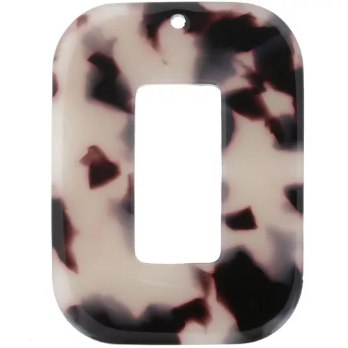 Ciondolo rettangolare cavo in acetato 40x30 mm - Tartaruga - Beige - Nero