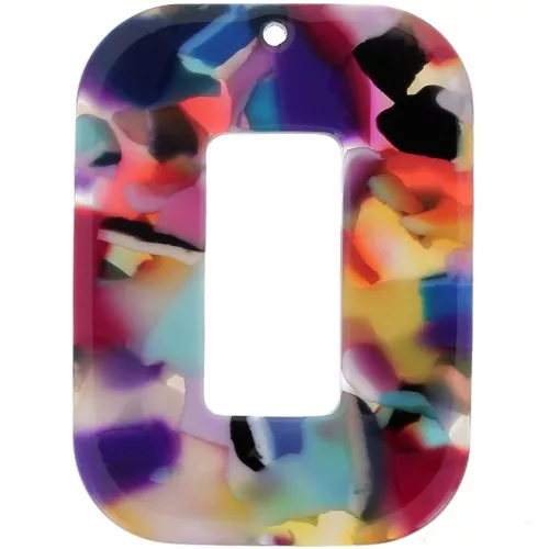 Ciondolo a forma di rettangolo cavo in acetato 40x30 mm - Tartaruga - Multicolore