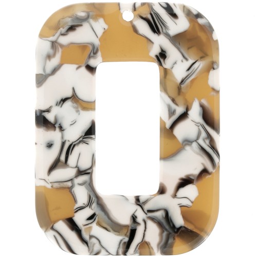 Pendente rettangolo in acetato 40x30 mm - Squama di tartaruga - Ocra - Bianco