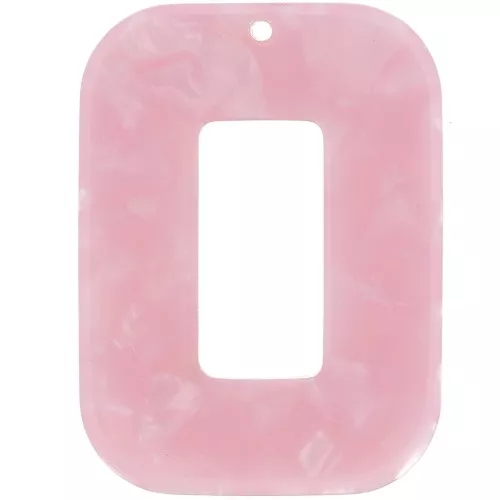 Ciondolo a forma di rettangolo cavo in acetato 40x30 mm - Tartaruga - Rosa perlato