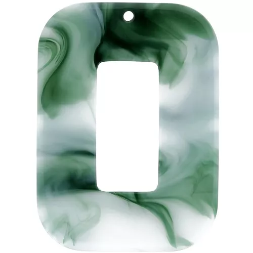 Ciondolo a forma di rettangolo cavo in acetato 40x30 mm - Verde scuro marmorizzato - Bianco x1