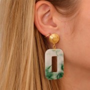 Pendente rettangolo in acetato 40x30 mm - Marmorizzato Verde scuro - Bianco x1