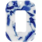 Ciondolo a forma di rettangolo cavo in acetato 40x30 mm - Blu scuro marmorizzato - Avorio x1
