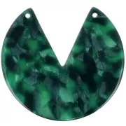 Pendente rotondo 2 fori in acetato 43mm - Squama di tartaruga -Verde scuro nero x1