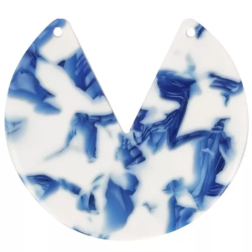 Pendente rotondo in acetato a 2 fori 43 mm - Blu scuro marmorizzato - Avorio x1