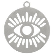 Breloque ronde 12 mm - motif oeil ajouré - Acier inoxydable 316L x1