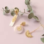 Pendente ovale traforato esclusiva Perles x Co 23x9mm cabochon 4mm-Gold filled x1