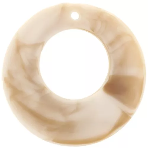 Pendente cerchio scavato in resina 38mm-Beige marmorizzato - Tappetino marrone x1