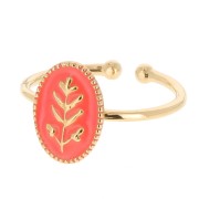Anello ovale regolabile con resina epossidica -foglia -Dorato- Arancionex1|raw }}