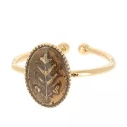 Anello ovale regolabile con resina epossidica -foglia -Dorato- Marrone trasparente