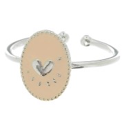 Anello ovale regolabile con resina-cuore-Placcatura argento fino-nude|raw }}