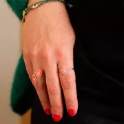 Anello ovale regolabile con resina-cuore-Placcatura argento fino-nude