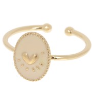 Anello ovale regolabile con resina epossidica -cuore-dorato con oro fino- Nude