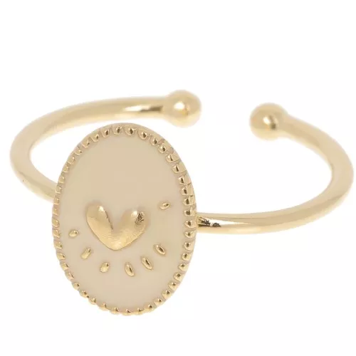 Anello ovale regolabile con resina epossidica -cuore-dorato con oro fino- Nude