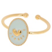 Anello ovale regolabile con resina epossidica -cuore-dorato con oro fino-blu cielo|raw }}