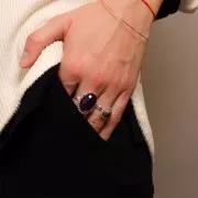 Anello sfere diamantate cabochon fondo piatto 12mm Dimensione 54 à 58 - Arg925 x1