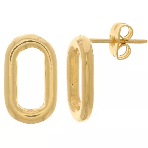 Orecchini perno design ovale arrotondato 16x9 mm - Dorato con oro fino x2
