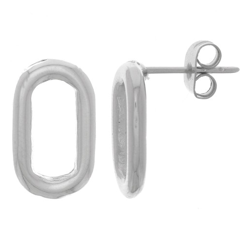 Orecchini perno design ovale arrotondato 16x9 mm - Rodio x2