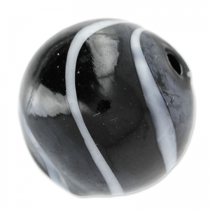 Perla tonda vetro soffiato mm. 20 Nero striata Bianco x1